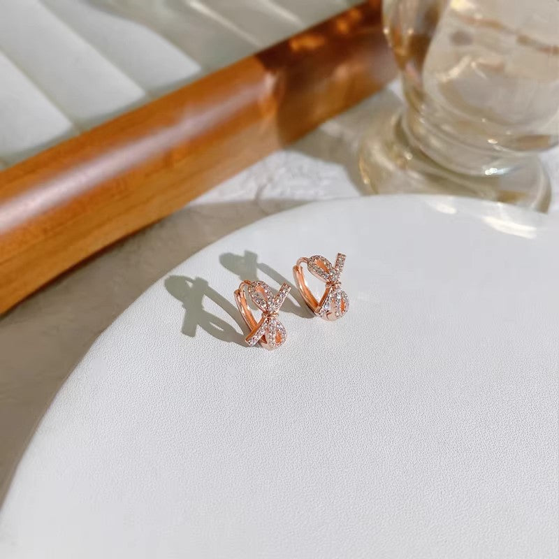 Rose Gold Bow Ear Clip Small Delicate Female Niche Unique Rings