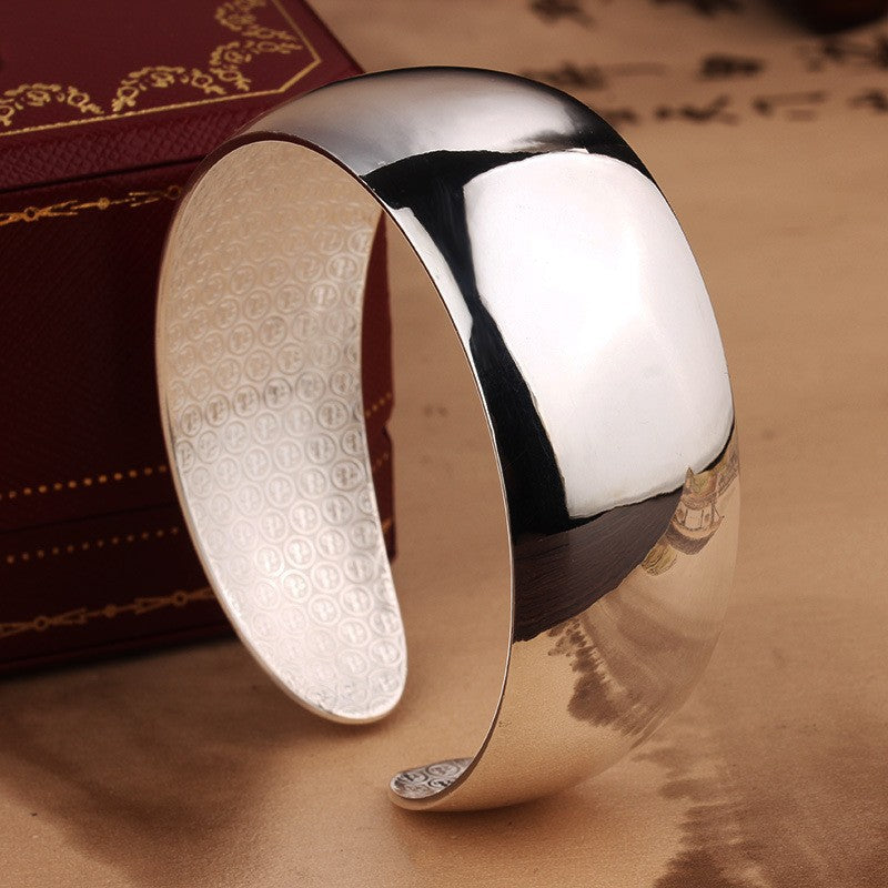 Women's Fu Character Ethnic Style Sier Sterling Light Wide Face Stylish Bracelet