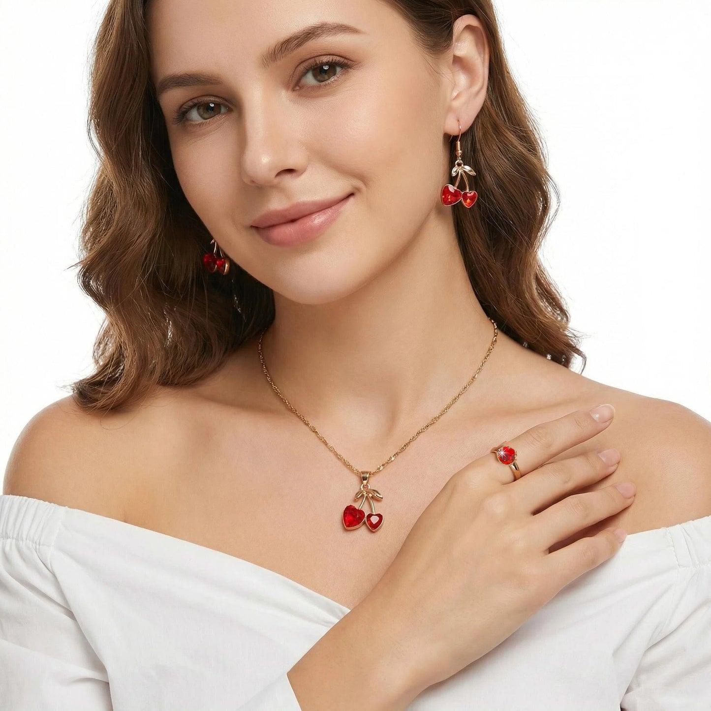 Love Fashion Simple Heart-shaped Cute Cherry Earrings