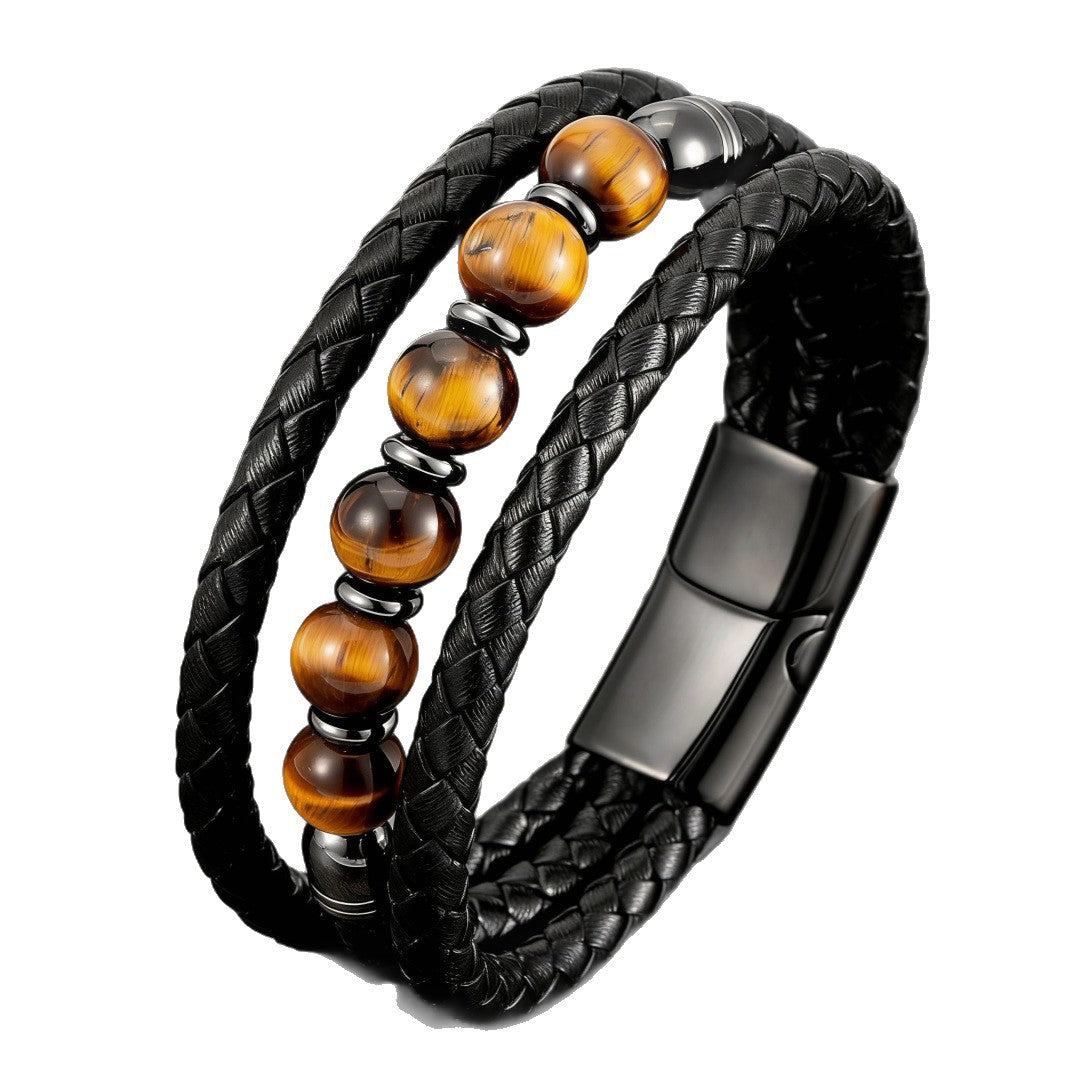 Men's Woven Leather Color Beaded Source Bracelets