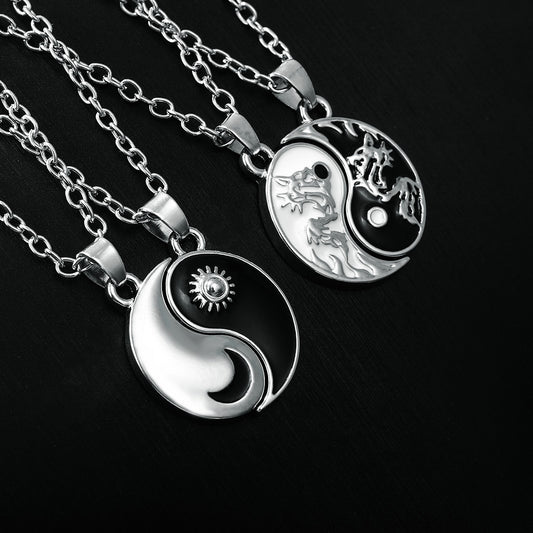 Good Friend Round Stitching Alloy Enamel Pendant Can Necklaces