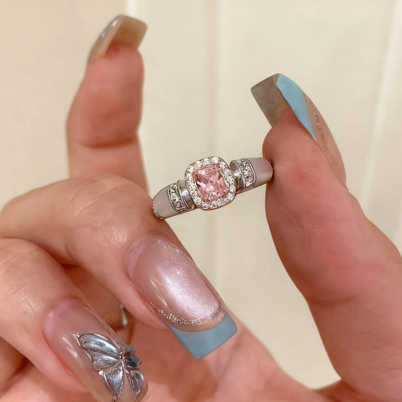 Cube Sugar Light Luxury High Sense Opening Adjustable Niche Index Rings