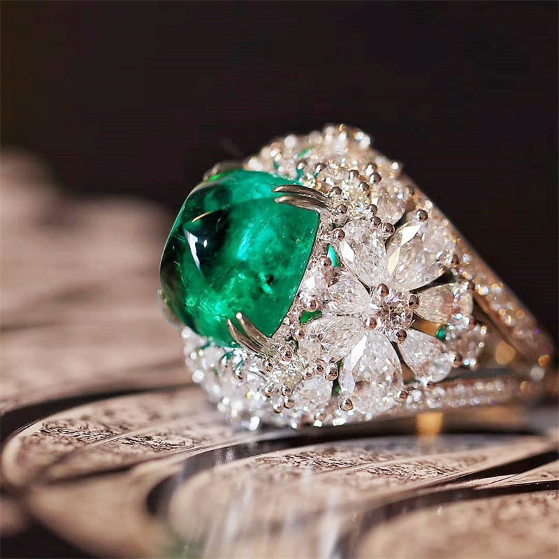 Shi Retro Classic Grandmother Green Zircon Wedding Week Rings