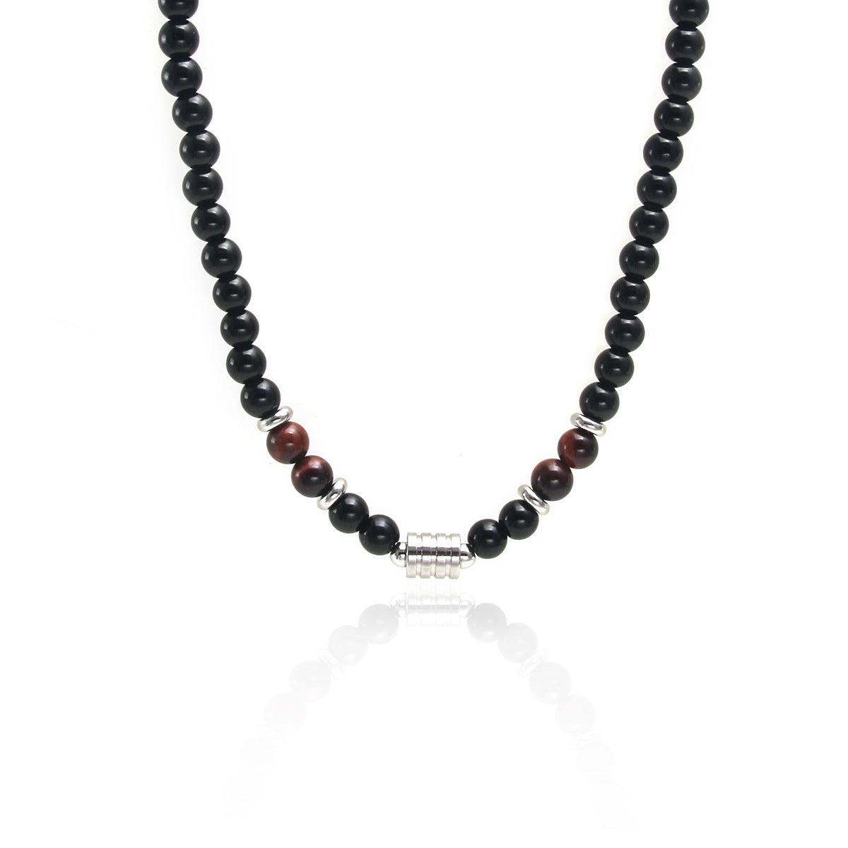Steel Natural Tigereye Map Stone Obsidian Beaded Necklace