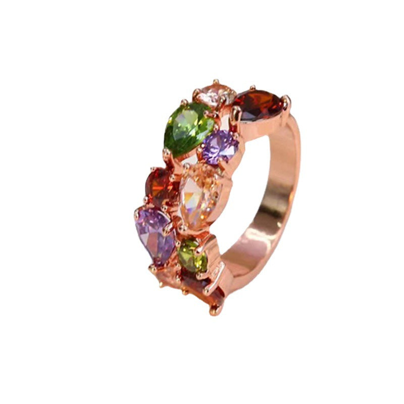 Exaggerated Crystal Suite Color Zircon Three-piece Rings