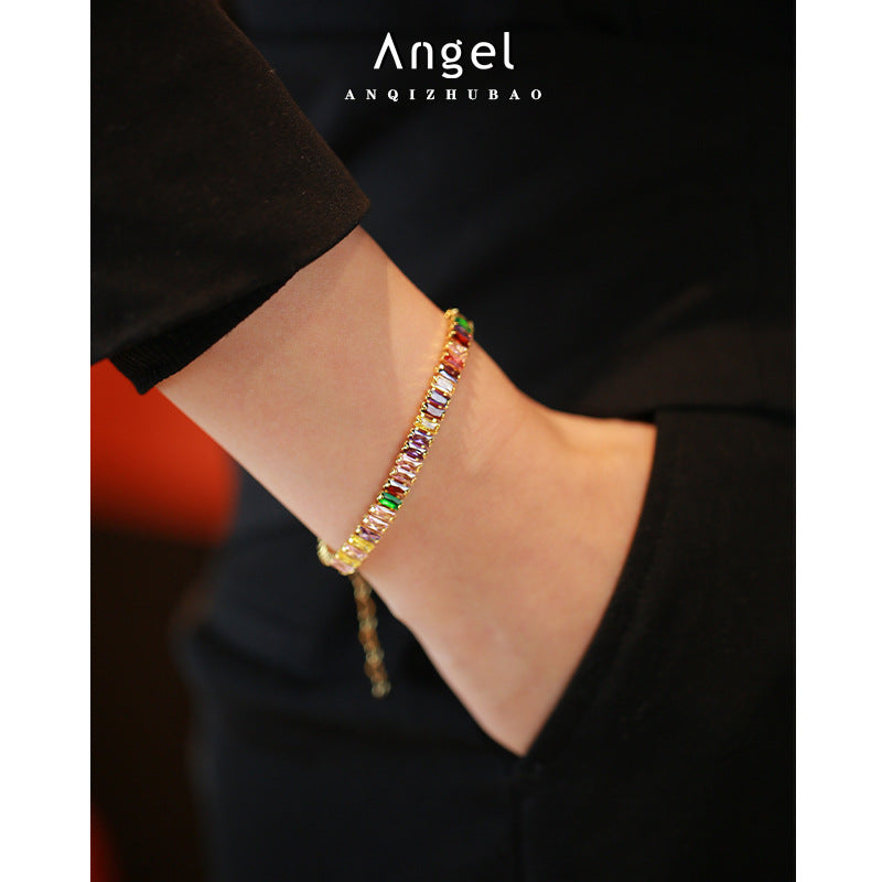 Women's Geometric Square Color Zircon Fashionable Elegant Adjustable Temperament Bracelets