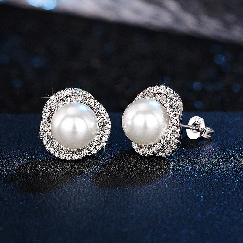 Tears Imitation Pearl Winding Design Micro Inlaid Earrings