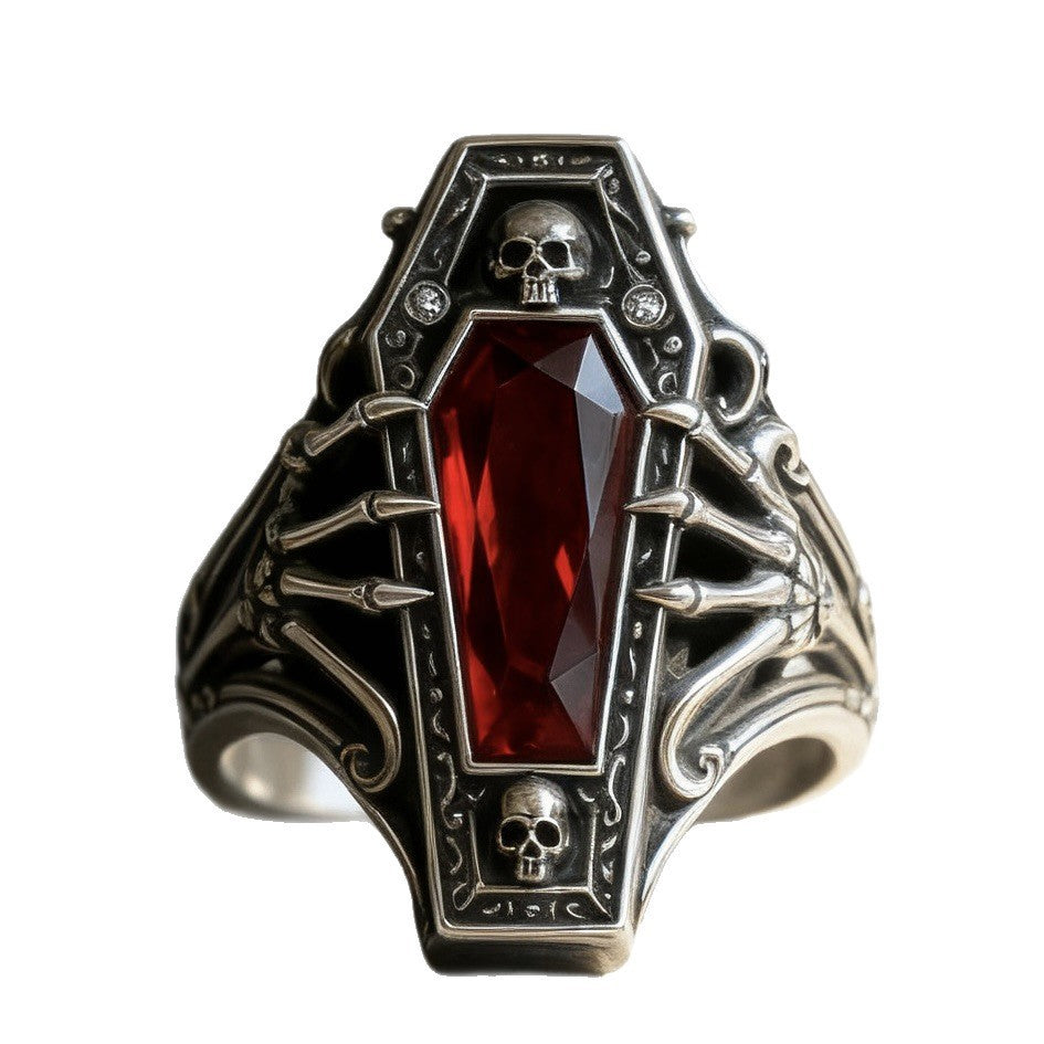 Environmental Protection Alloy Vintage Skull Punk Halloween Red Diamond Ancient Ring