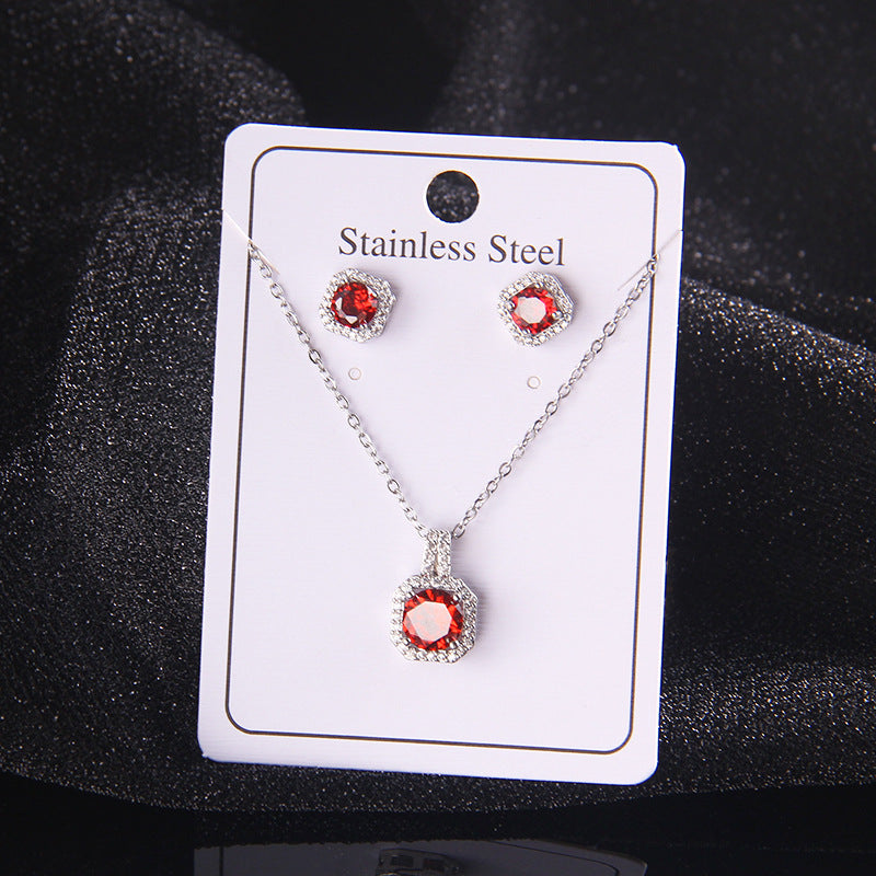 Zircon Crystal Square Diamond Full Perfume Bottle Female Jewelry Set