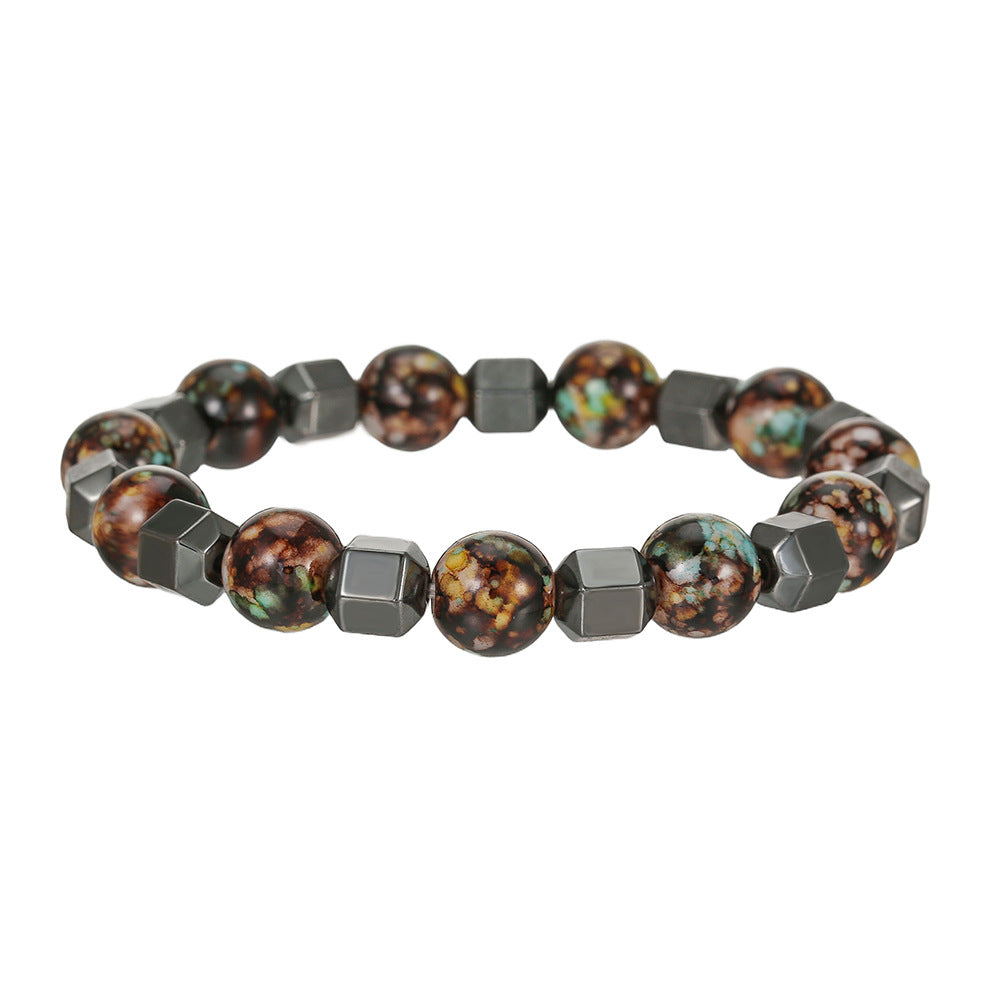 Men's Irregular Haematite Stitching Hip Hop Design Versatile High Bracelet