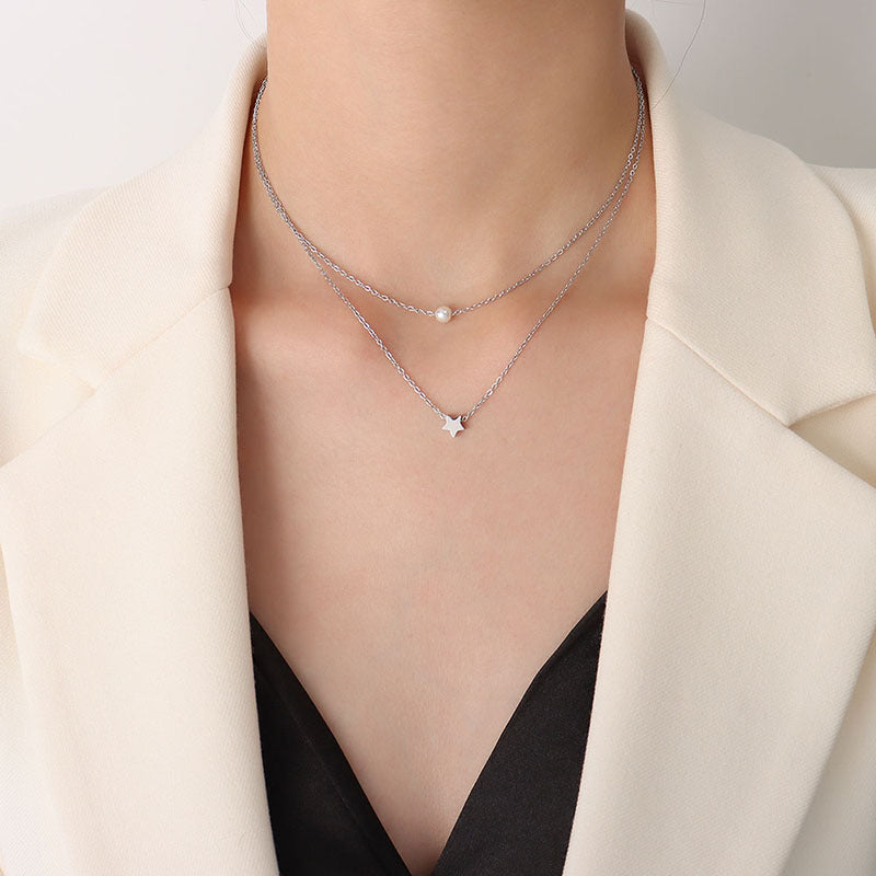 Pendant Imitation Pearl Double Layer Twin Necklaces