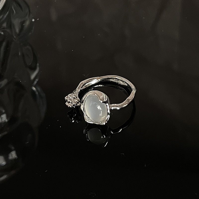 Design Moonstone Flower Bud High-grade Open Cold Style Earrings