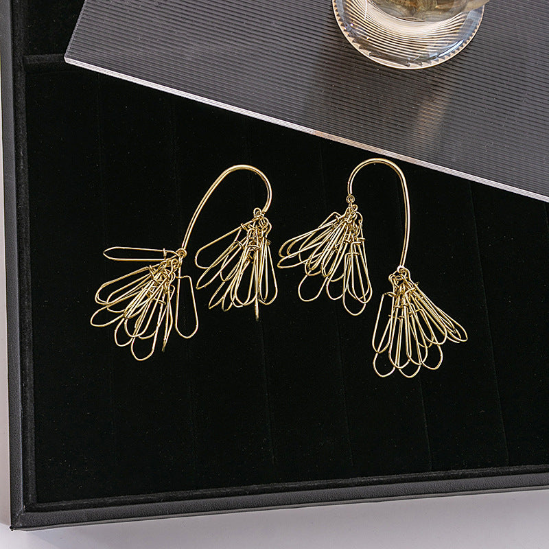 Pine Needle Tassel Minimalist Design Asymmetric Eardrops Earrings