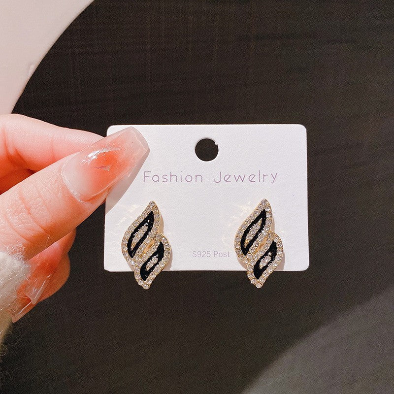 Exquisite Leaf Pearl Flash Zircon Wheat Eardrops Temperamental Rings