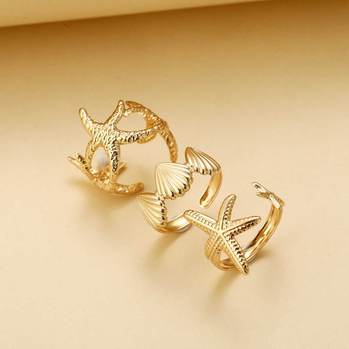 Women's Ocean Style Shell Starfish Creative Minority Fashion Open Adjustable Suit Rings