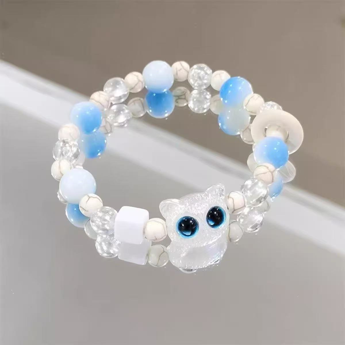 Black Sesame Cat Ice Transparent Gradient Couple Bracelet