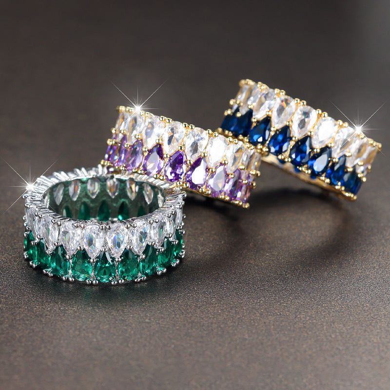 Row Full Rhinestone Zircon Water Drop Ring