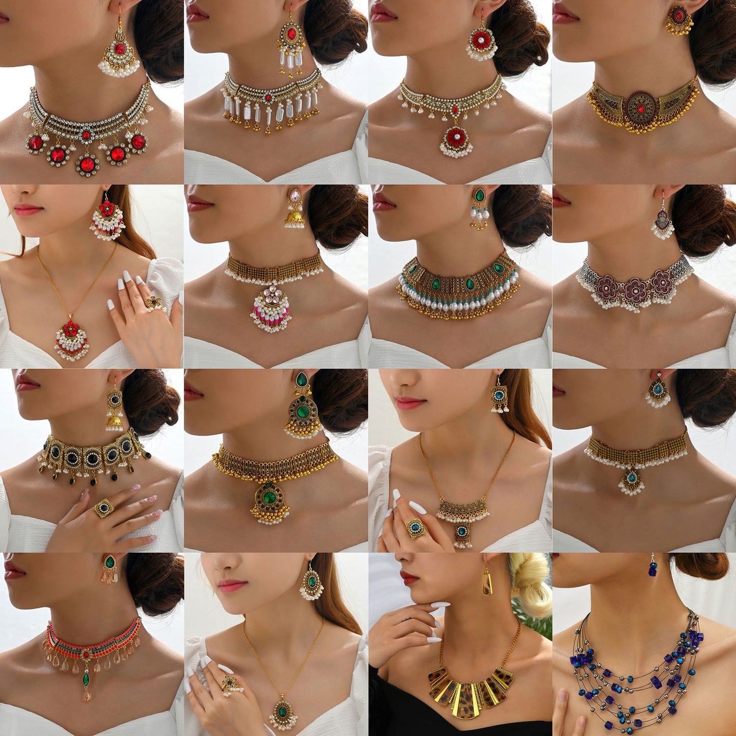Indian Ethnic Style Vintage Gemstone Beads 2 Necklaces