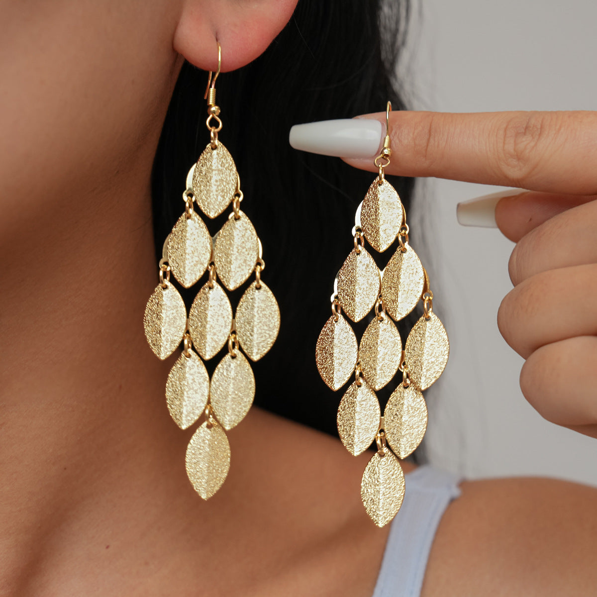 Sier Needle Matte Ear Hook Diamond Design Tassel Light Luxury Earrings