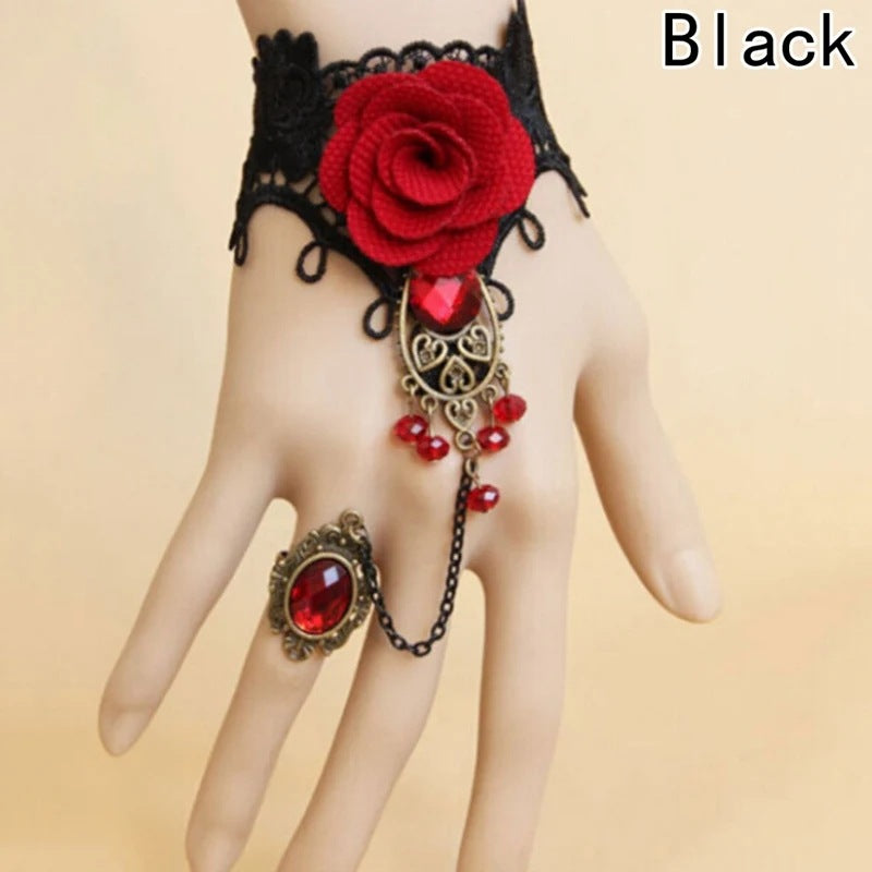 Damen-Halloween-Rosen-Stil-Spitze-Vampir-Schwarz-Armbänder