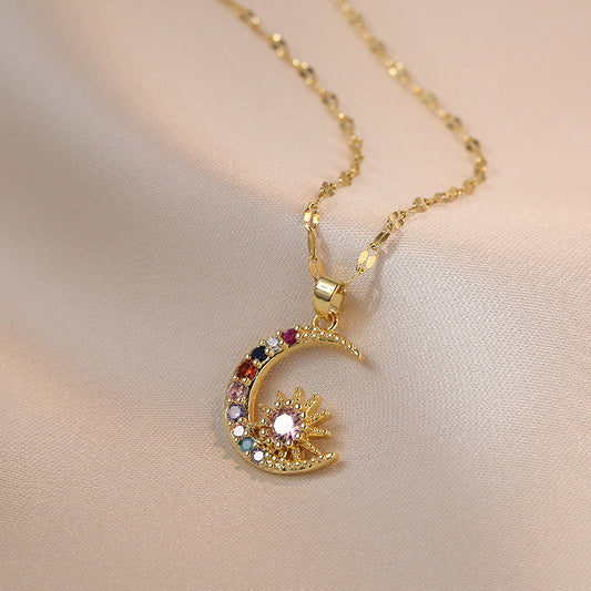 Women's Colorful Sun Star Moon Zircon Special Interest Necklaces