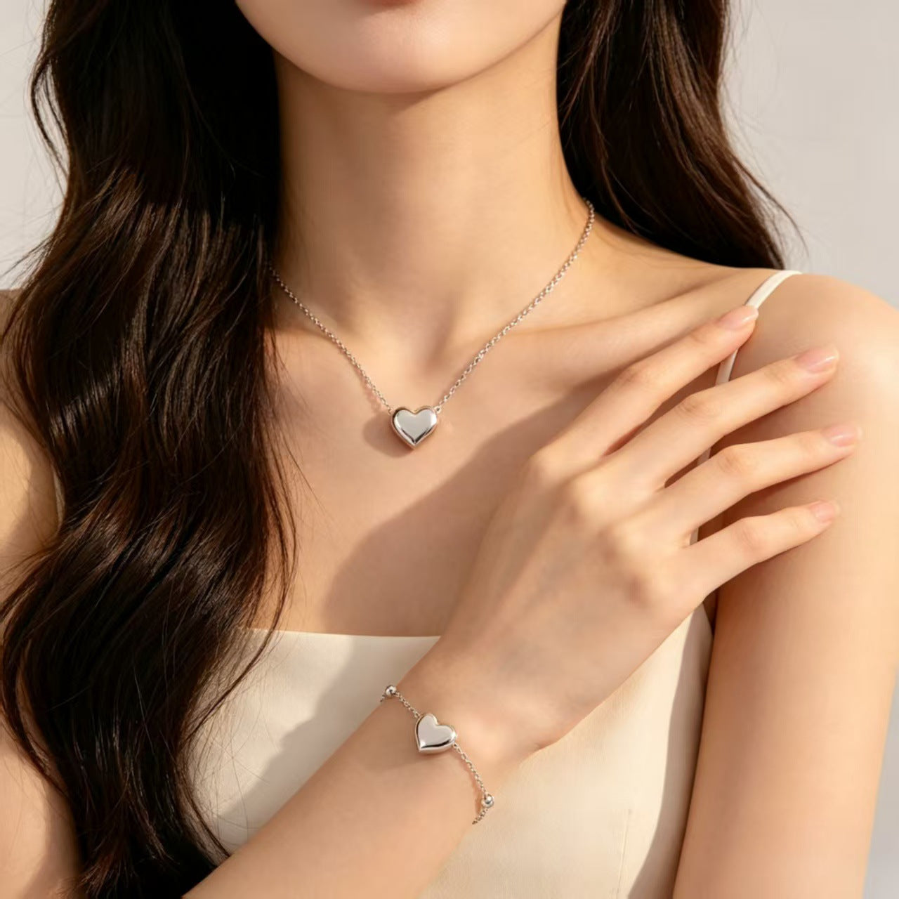 Simple Cool Heart Clavicle Chain Titanium Steel Thin Advanced Lightly Jewelry Set