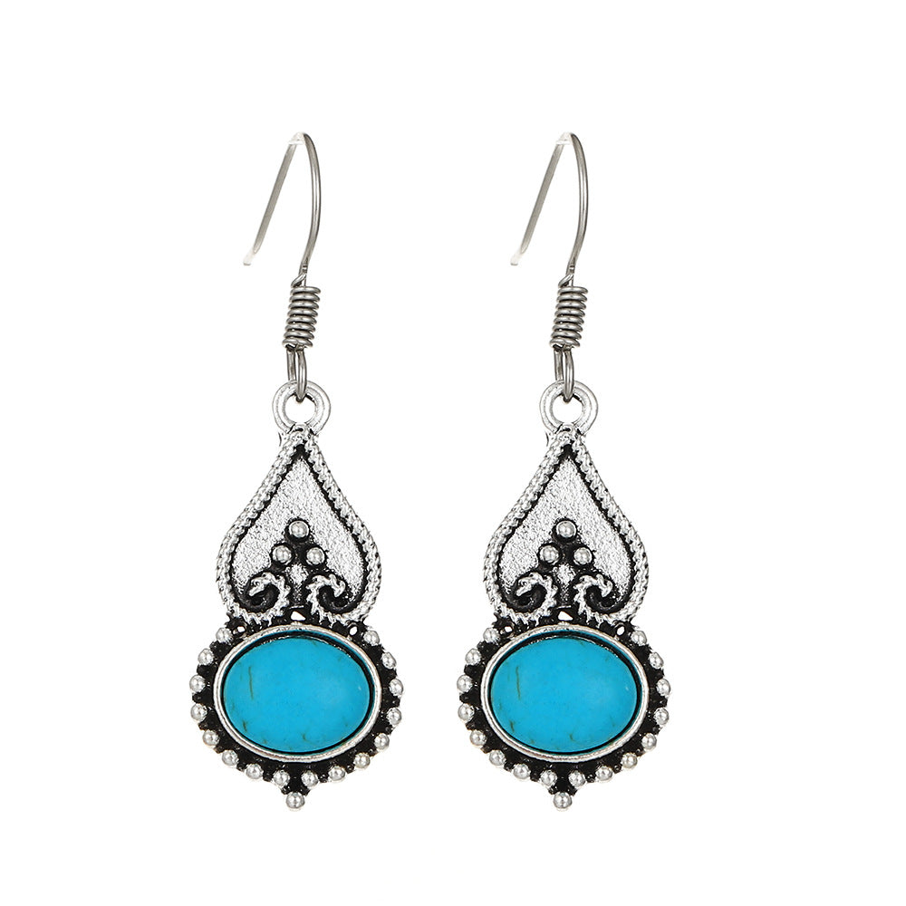 Love Turquoise Alloy Distressed Geometric Moonstone Earrings