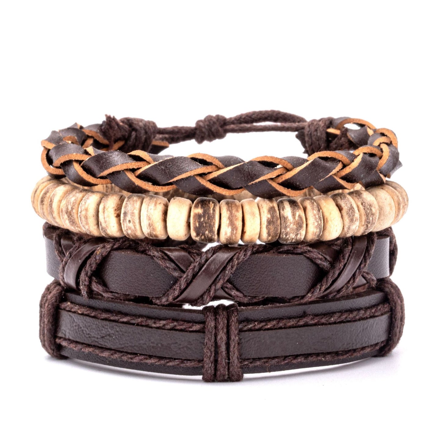 Bracelets en cuir tressé et coquille de noix de coco pour hommes, série Suit