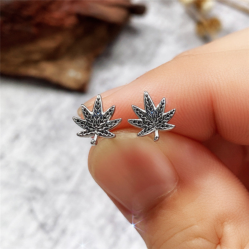 Blackening Craft Maple Leaf Ear Design Earrings