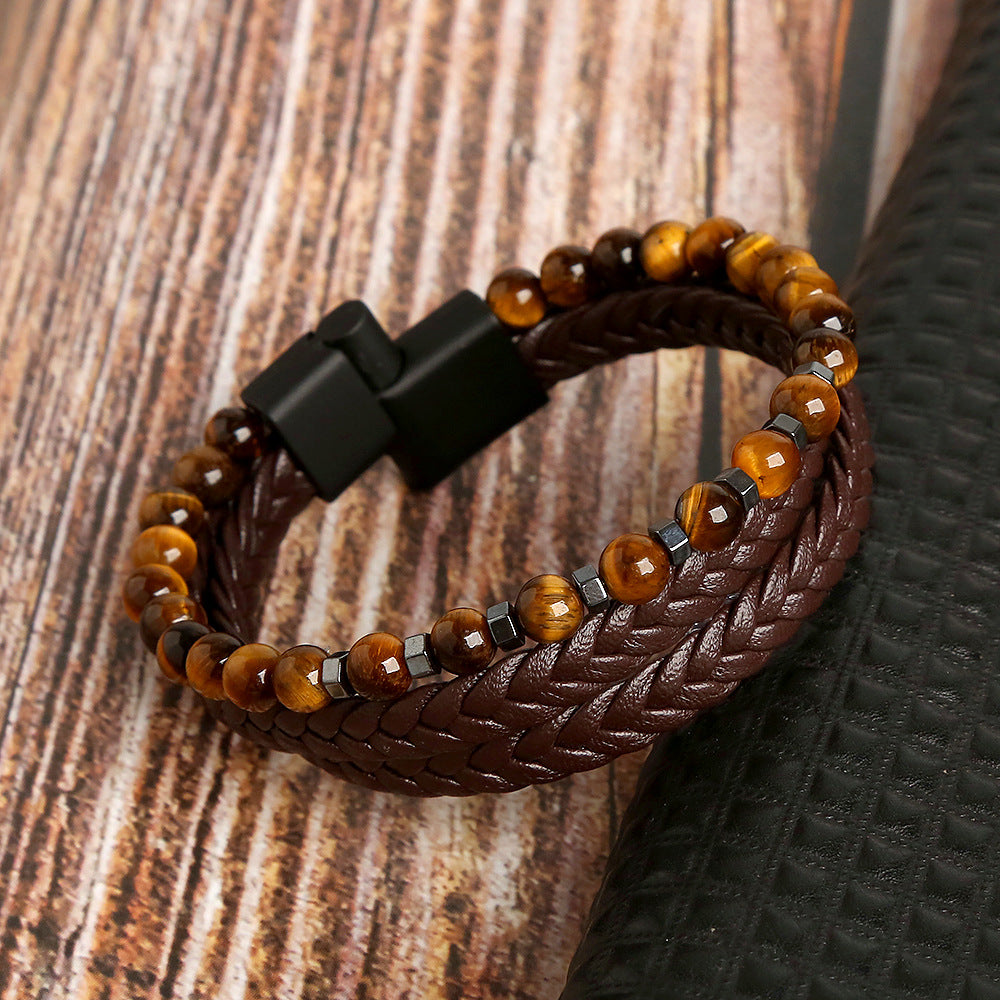 Men's Handmade Woven Tiger Eye Natural Stone Alloy Bracelets