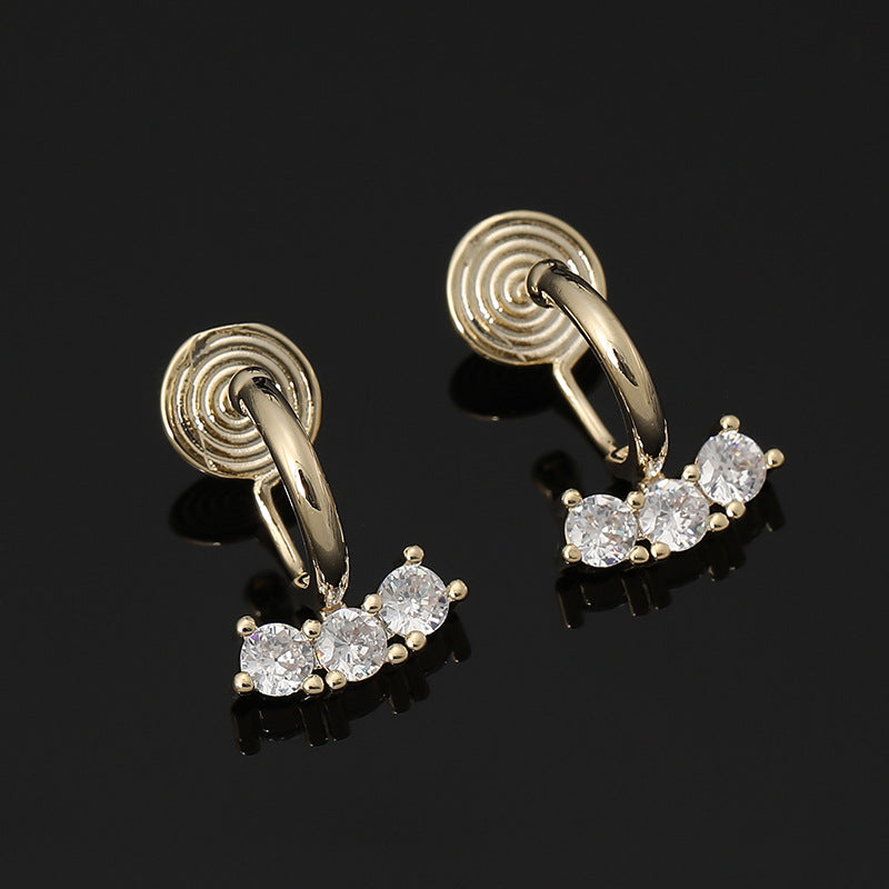 Three Zircon One-piece Mosquito Coil Niche Elegant Sier Ear Clip