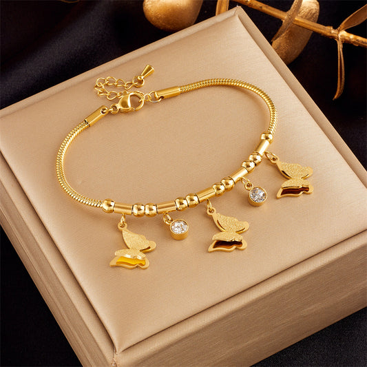 Fashion Elegant Advanced Simple Rhinestone Butterfly Beaded Titanium Bracelets