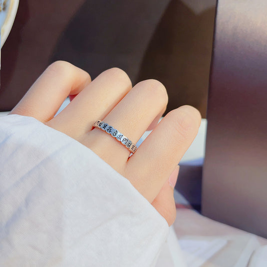 Marcasite Sterling Sier Mantra Thin Vintage Distressed Lucky Ring