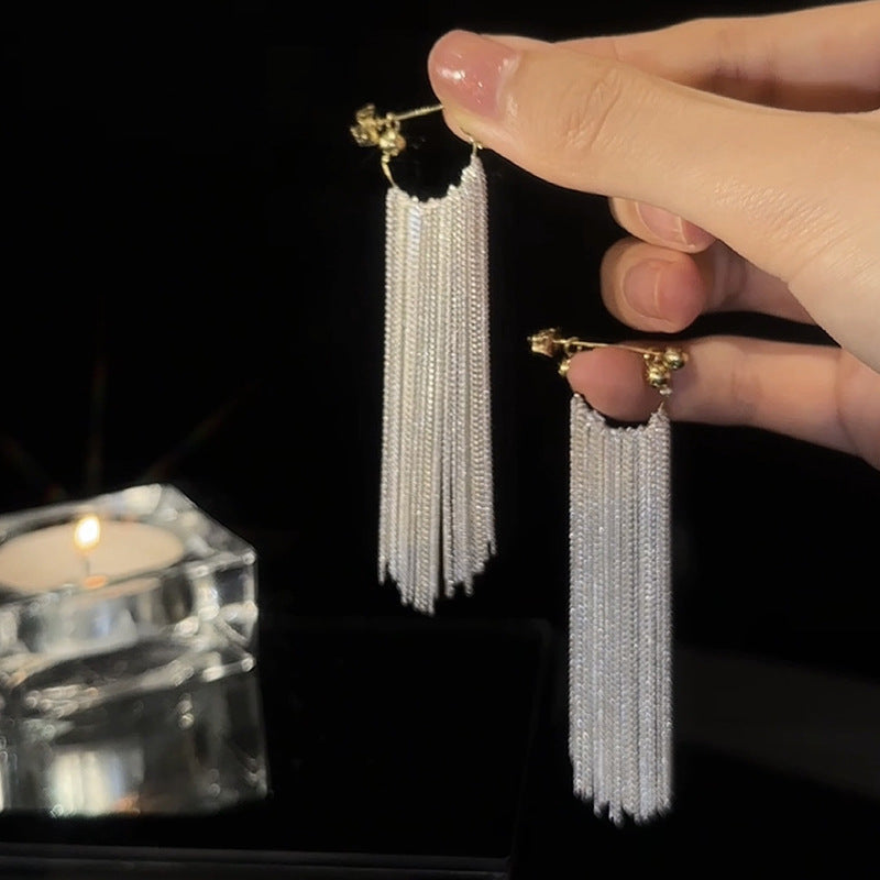 Women's Light Luxury Galaxy Waterfall Tassel For Graceful Fashionable Sparkling Sier Earrings