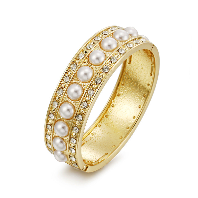 Gold Inlaid Pearl Spot Drill Fashion Exaggerated Female Bracelets