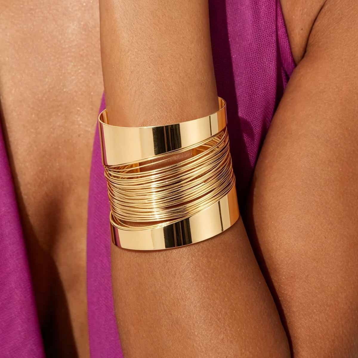 Women's Exaggerated Metal Texture Iron Wire Open Wide Bracelets