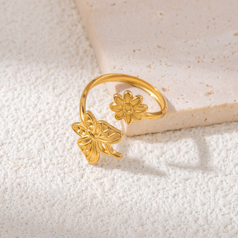 Fashionable Elegant Stainless Steel Leaf Female Style Hip Ring