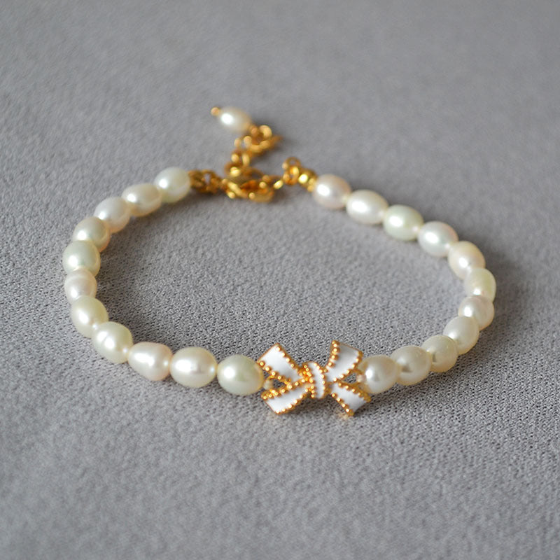 Enamel Glaze Bow Freshwater Pearl Fashion Bracelets