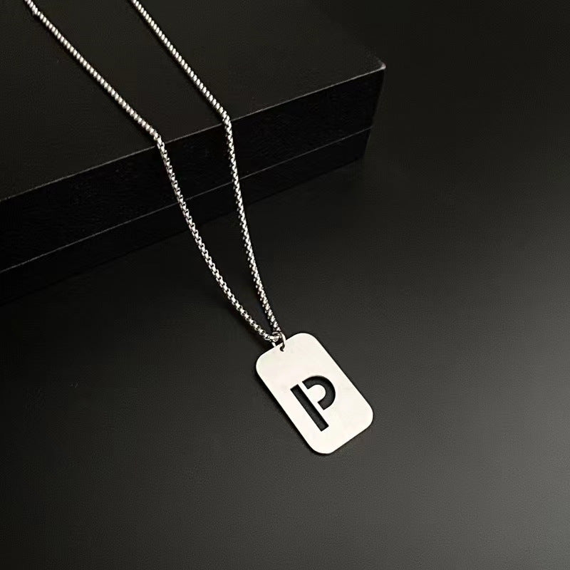 Men's Titanium Steel Female Letter Nameplate Pendant Necklaces