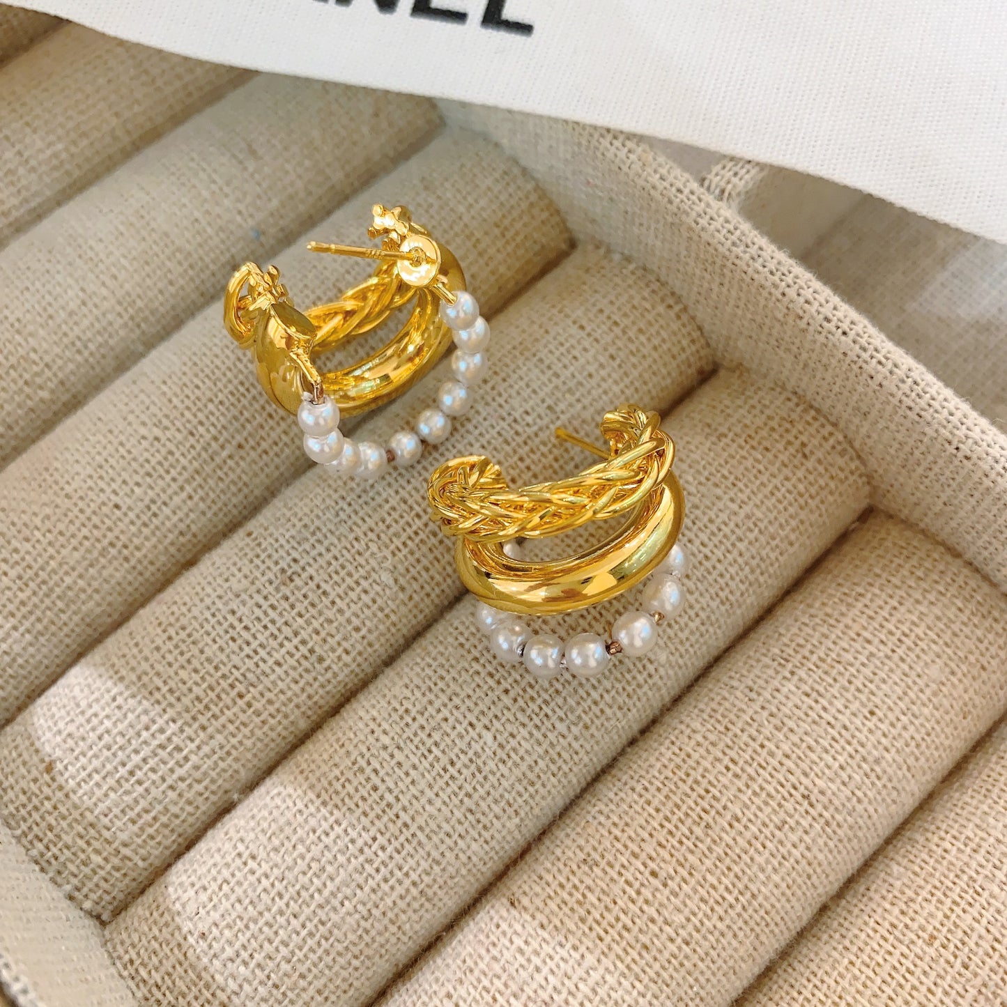 French Pearl Trendy Weave Vintage Metal Circle Earrings