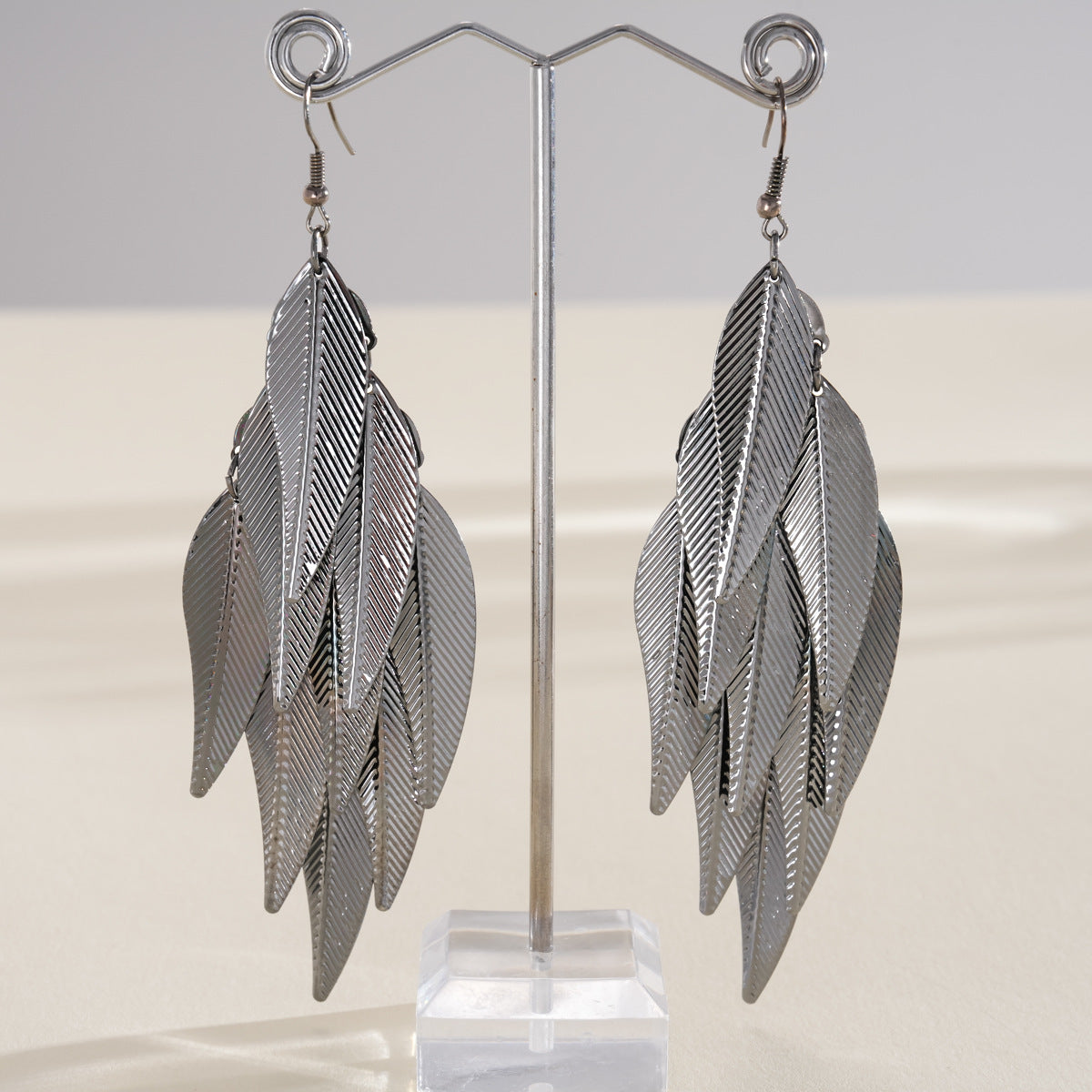 Sier Needle Matte Ear Hook Diamond Design Tassel Light Luxury Earrings