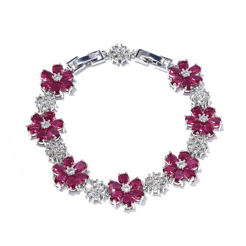 Bracelets incrustés de haute qualité en Zircon de luxe à fleurs riches pour femmes