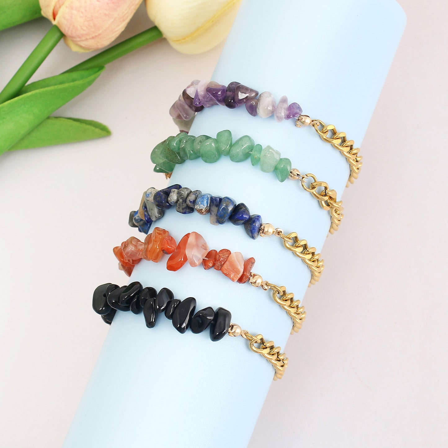 Bracelets de gravier en cristal de pierre naturelle de vacances d'été pour femmes