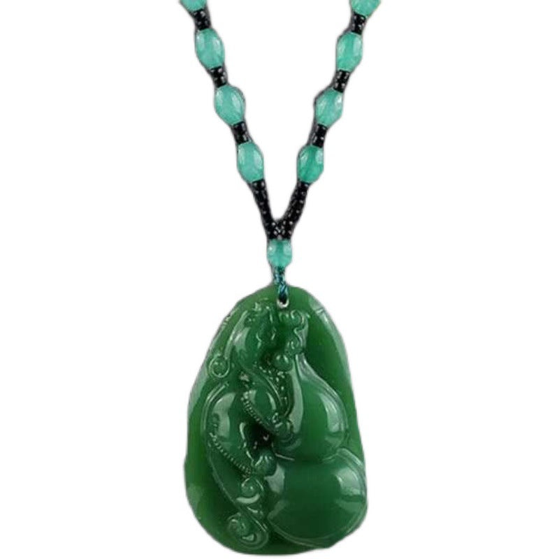 Green Jade Goddess Buddha Hand Maitreya Sweater Chain Safety Buckle Necklaces