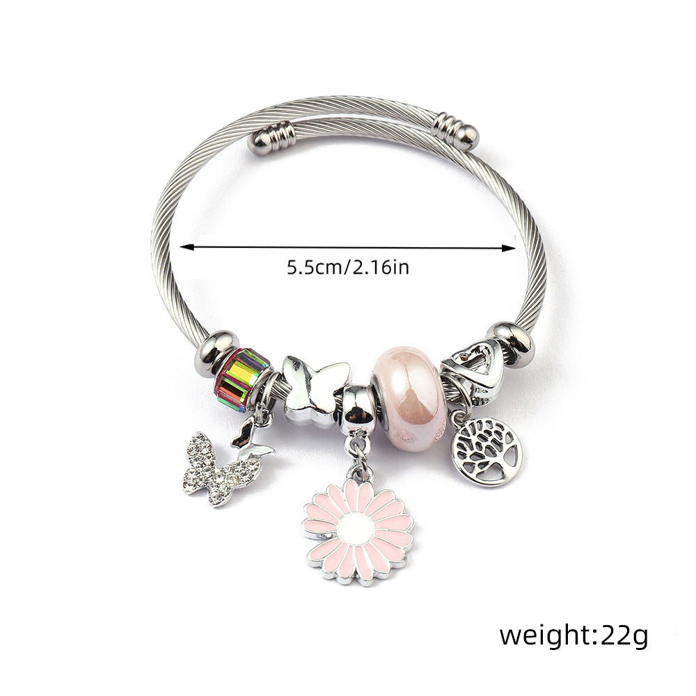 Stainless Steel Titanium Chrysanthemum Sweet Home Bracelets