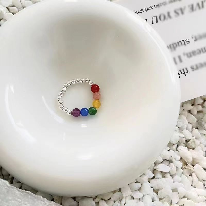 Women's Colorful Beaded Broken Sier Fashionable Special Rings