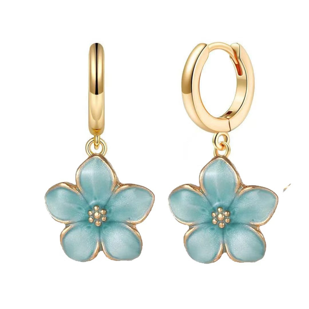 Simple Graceful Cherry Blossom Multicolor Five Petal Flower Female Fashion Earrings