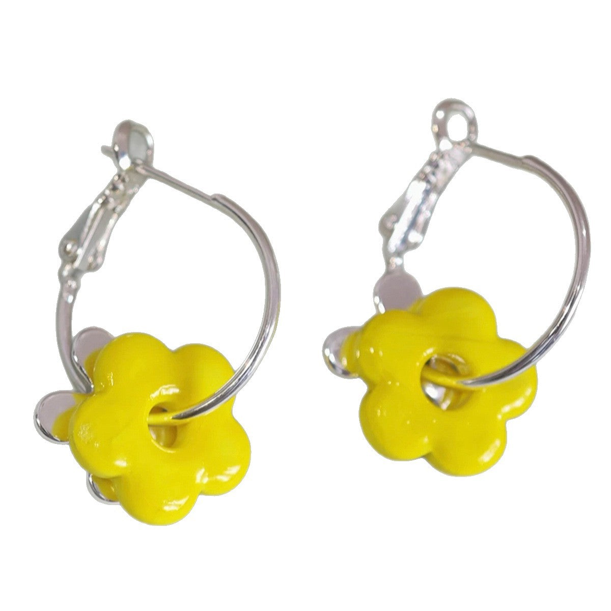 Fresh Dopamine Contrast Color Flower Ear Sweet Style Cute Heart Rings