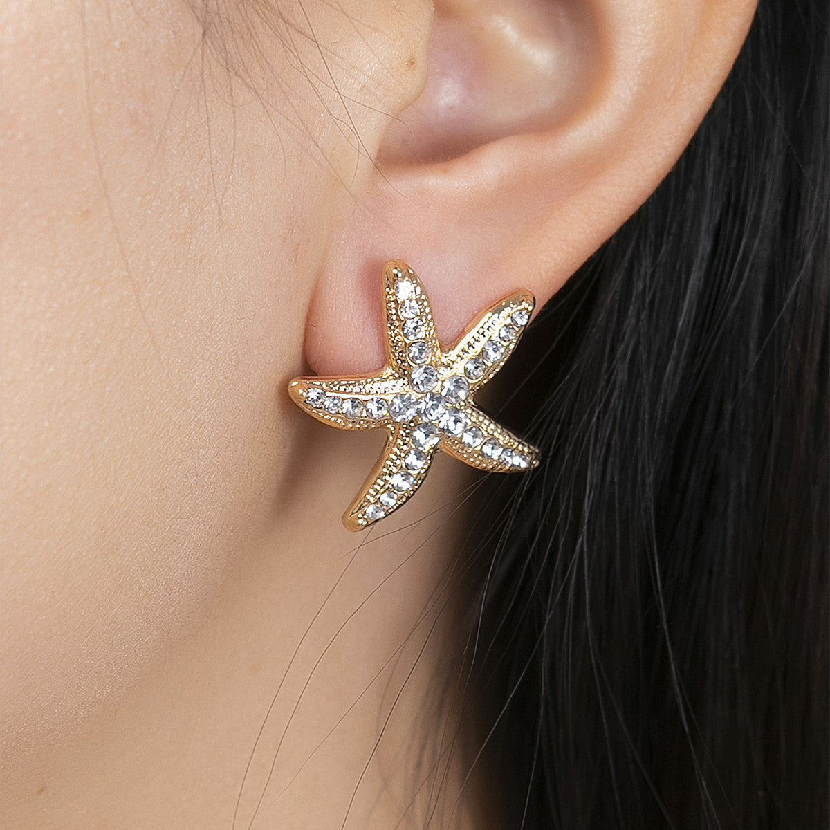 Jewelry Starfish Full-jeweled Female Pentagram Zircon Earrings