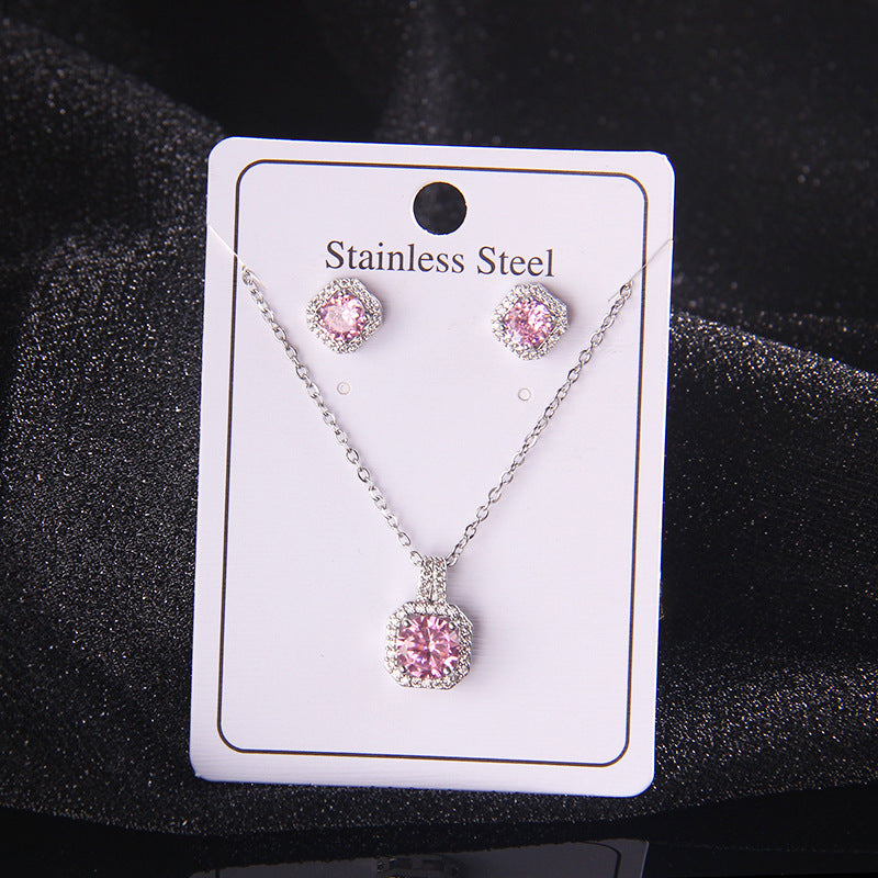 Zircon Crystal Square Diamond Full Perfume Bottle Female Jewelry Set